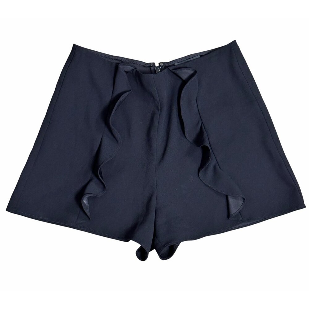 Intermix Womens Black Ruffled High-Waisted Shorts Sleek Oldmoney Preppy Wear